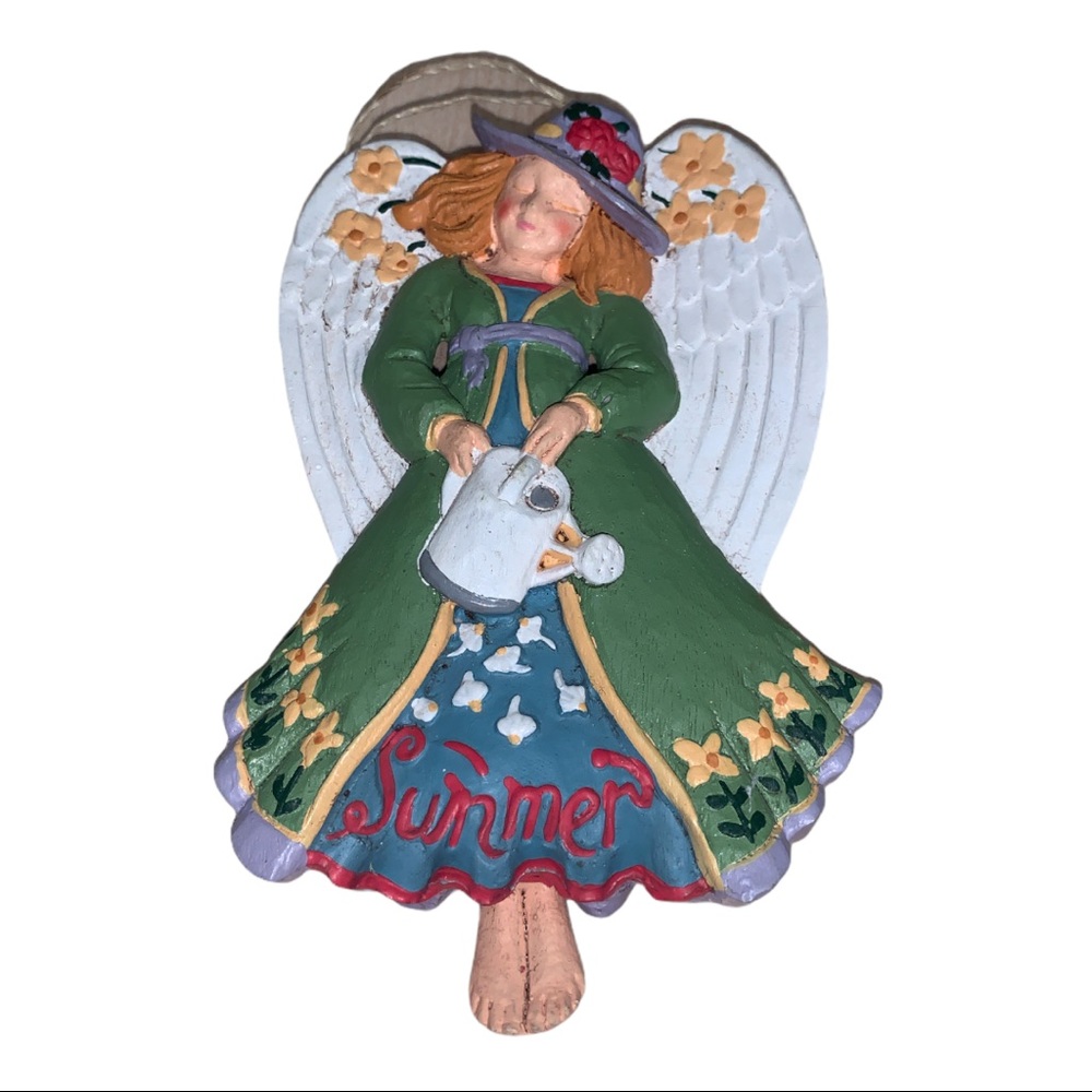 5/$25 Vintage Summer Christmas Angel Ornament Wood Hand Painted
